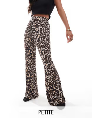 ONLY Petite ribbed flare trousers in leopard print | ASOS (Global)