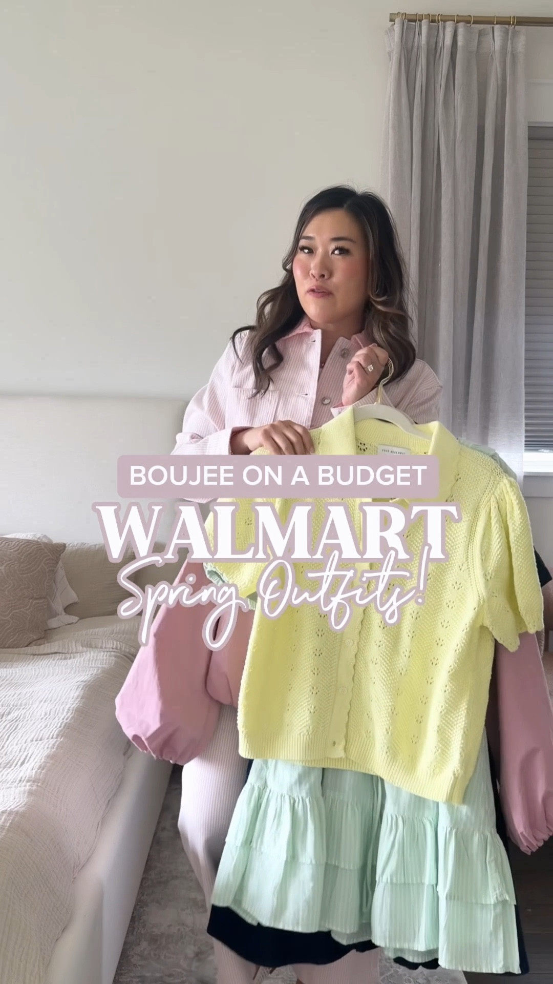 Walmart Spring Outfits // Look for less 

Pink Striped Jacket: Medium
Pink Striped Denim: 8
Denim Dress: Medium
Yellow Cardigan: Large
Floral Barrel Denim: 8
Mint Ruffle Dress: Small
Layered Tee: Medium
Wide Leg Denim: 8
Pink Bomber Jacket: Medium