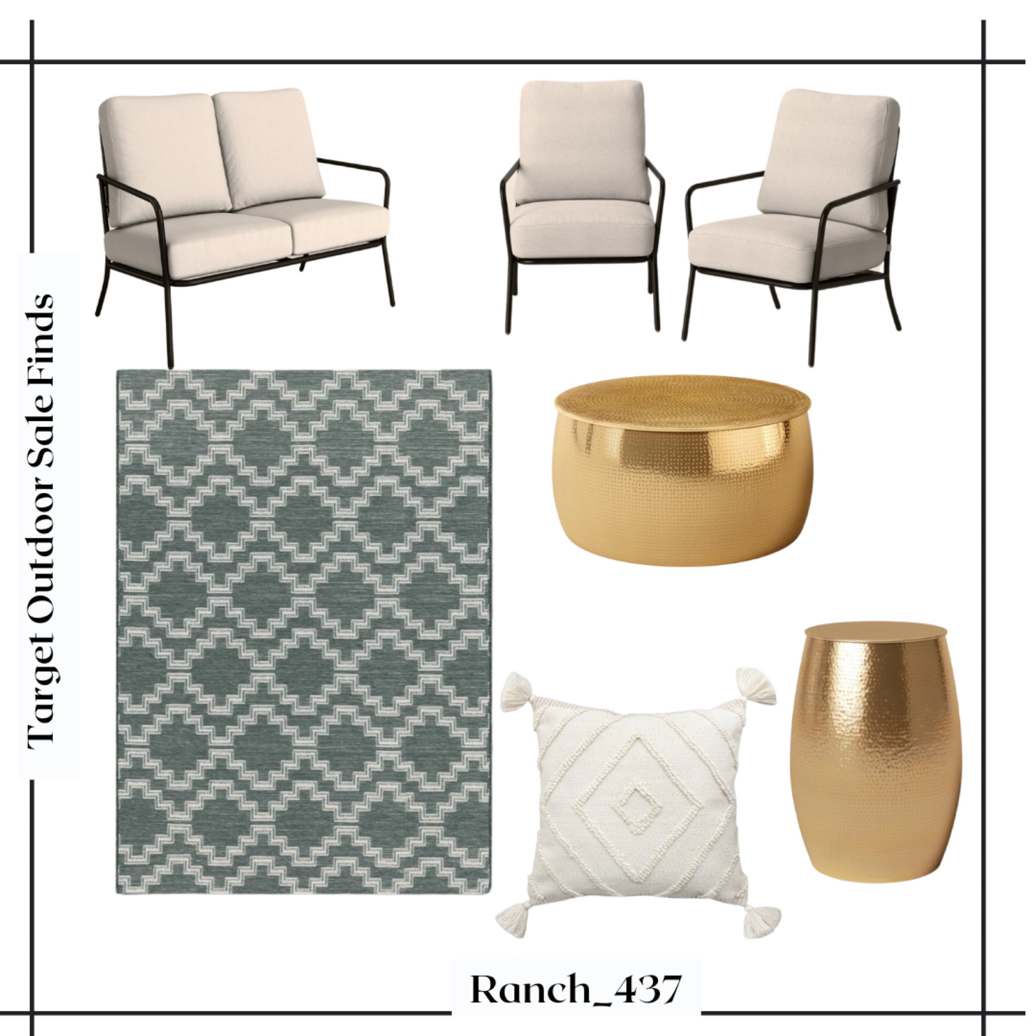 Target Outdoor Sale Finds 

Outside, gold, rug, couch, chairs, table, coffee table, teal 

#LTKsalealert #LTKhome #LTKSeasonal