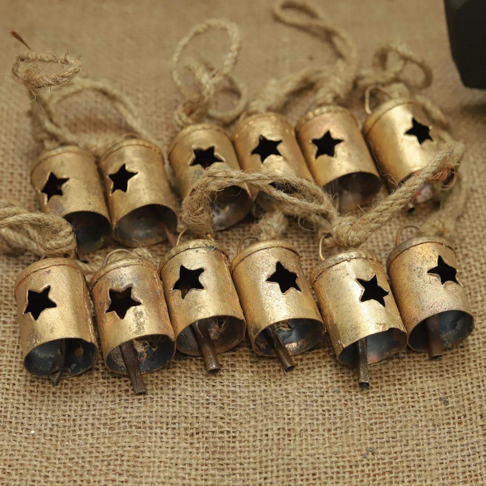 Rustic Star Cut Jingle Bells: Handmade Golden Metal Christmas Ornaments | Etsy (Global)
