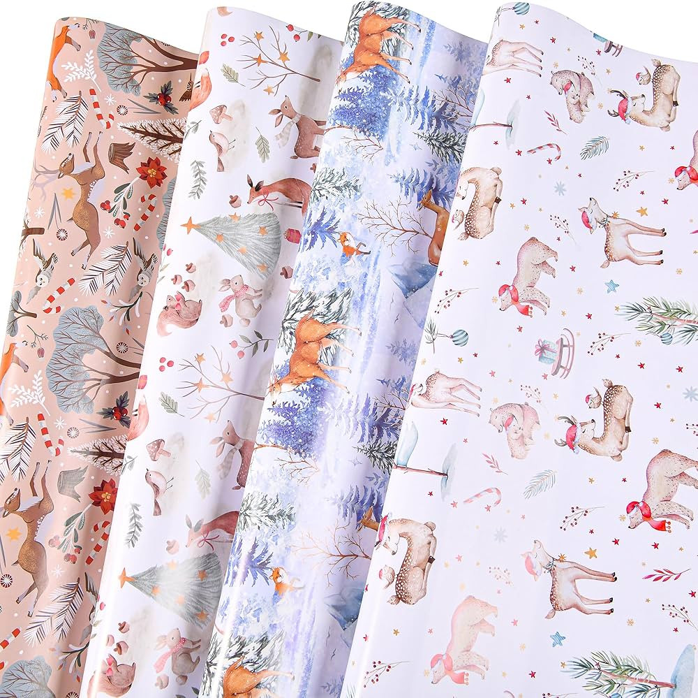 Titiweet Woodland Christmas Wrapping Paper - Christmas Forest Animals Gift Wrapping Paper, 12 She... | Amazon (US)