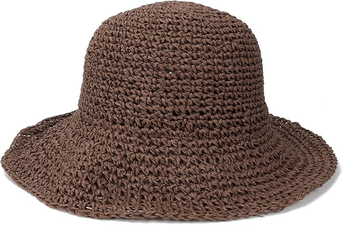 Womens Crochet Straw Sun Hat with Wide Brim – Soft Foldable Floppy Beach Hat for Summer | Amazon (US)