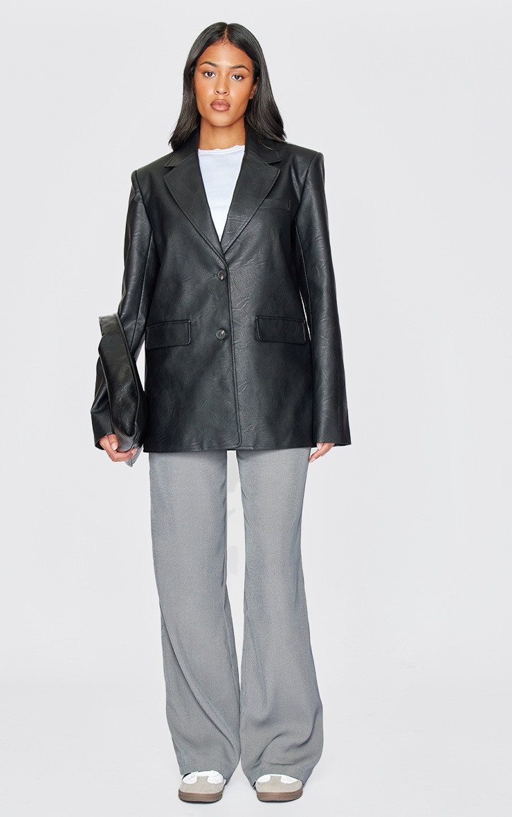 Tall Washed Black Textured Faux Leather Blazer | PrettyLittleThing US