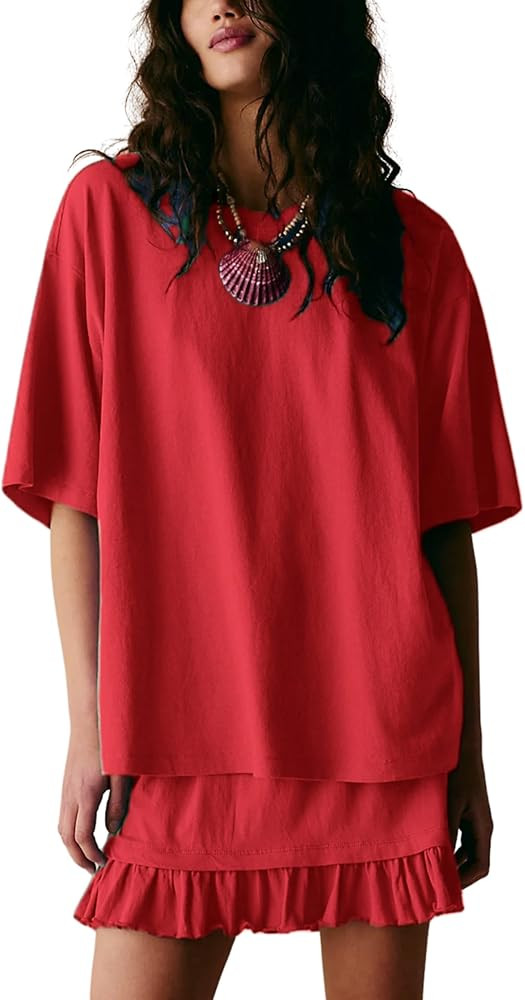 Esmeling Women Summer 2 Piece Skirt Sets Round Neck Short Sleeve Outfits Casual Tops and Pleated ... | Amazon (US)