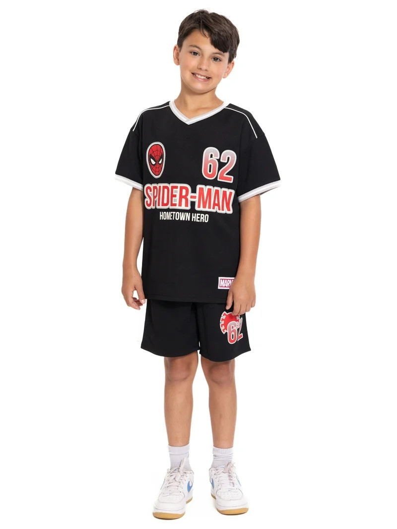 Spider-Man Boys Graphic Soccer Jersey and Drawstring Shorts Set, 2-Piece, Sizes 4-16 | Walmart (US)