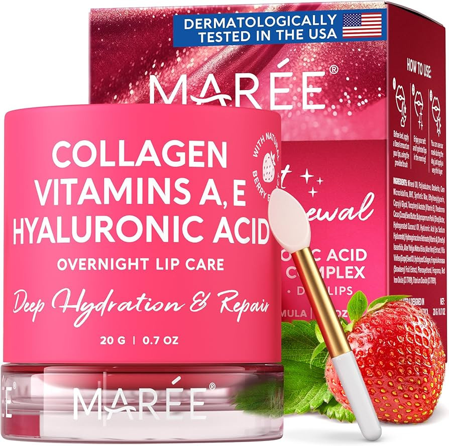 MAREE Lip Mask with Hyaluronic Acid & Coconut Oil - Overnight Collagen Lip Butter to Nourish & Hy... | Amazon (US)