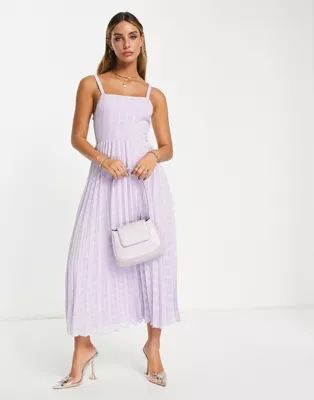 ASOS DESIGN elasticated tie back pleated midi dress in lilac | ASOS (Global)