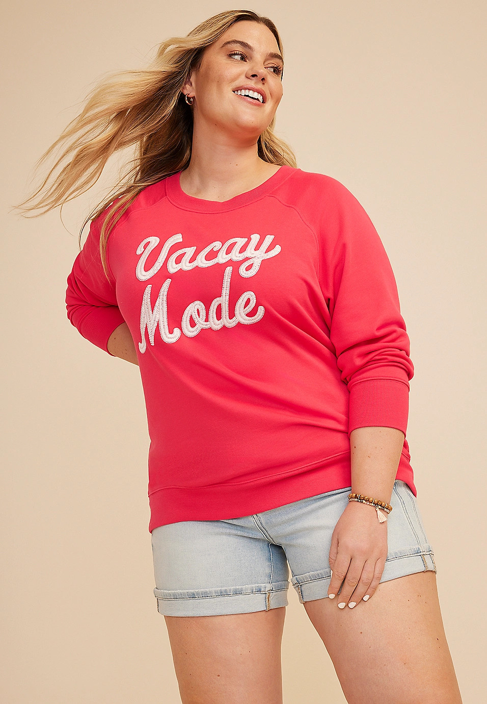 Plus Size Vacay Mode Embroidered Sweatshirt | Maurices