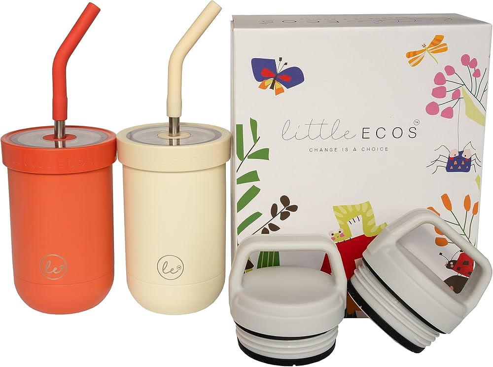 Toddler straw cups spill proof | Set of 2 Stainless steel Baby straw sippy cups for toddlers 2+ 3... | Amazon (US)