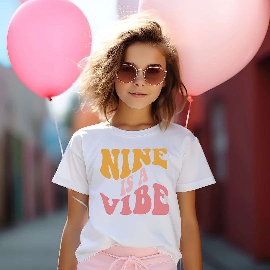 Girl's Nine Is A Vibe Birthday Shirt Retro Groovy Party Vibe Girl Birthday Vibes Birthday Outfit ... | Etsy (US)