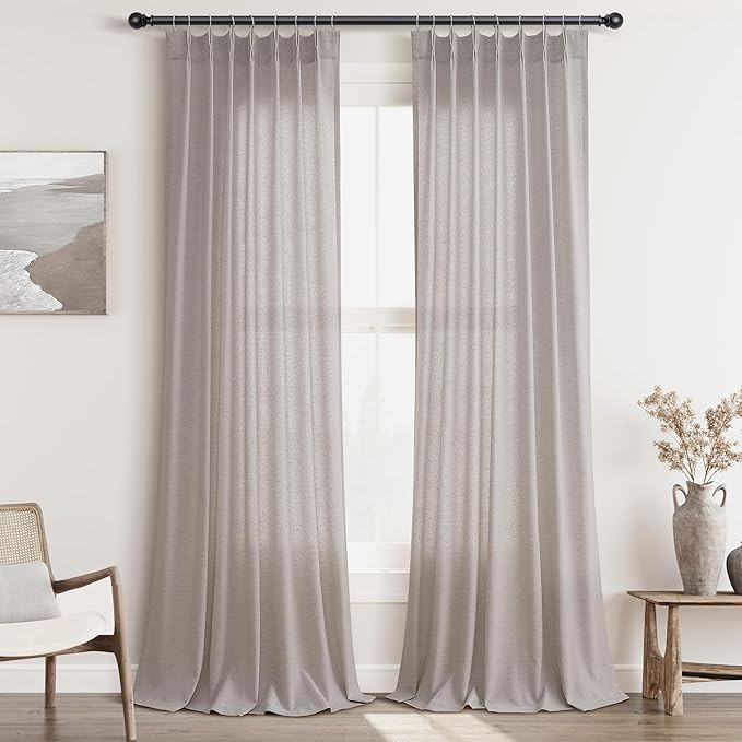 Pinch Pleat Linen Curtains 90 Inches Long for Living Room Light Filtering Burlap Flax Back Tab Pl... | Amazon (US)