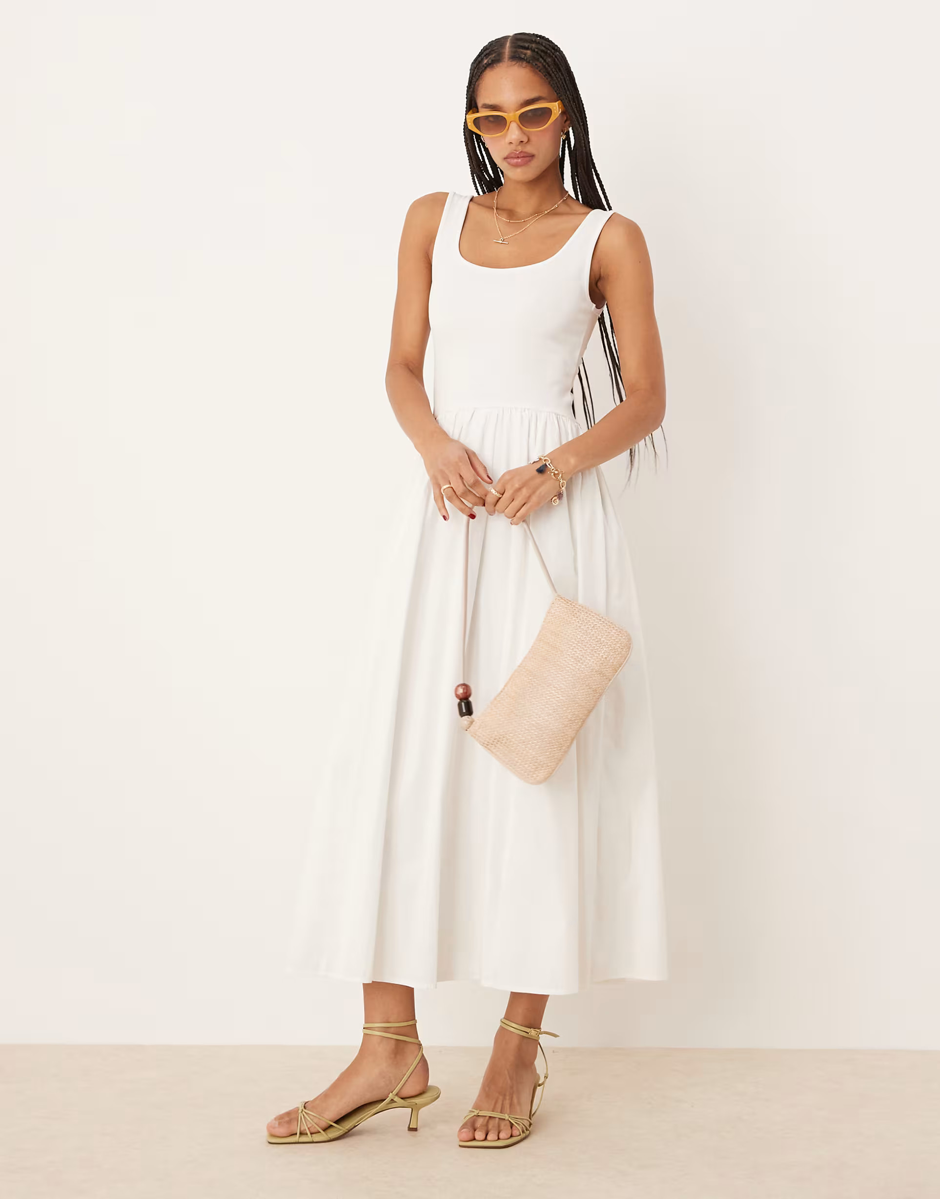 Nobody's Child Colorado square neck midi dress in white | ASOS (Global)