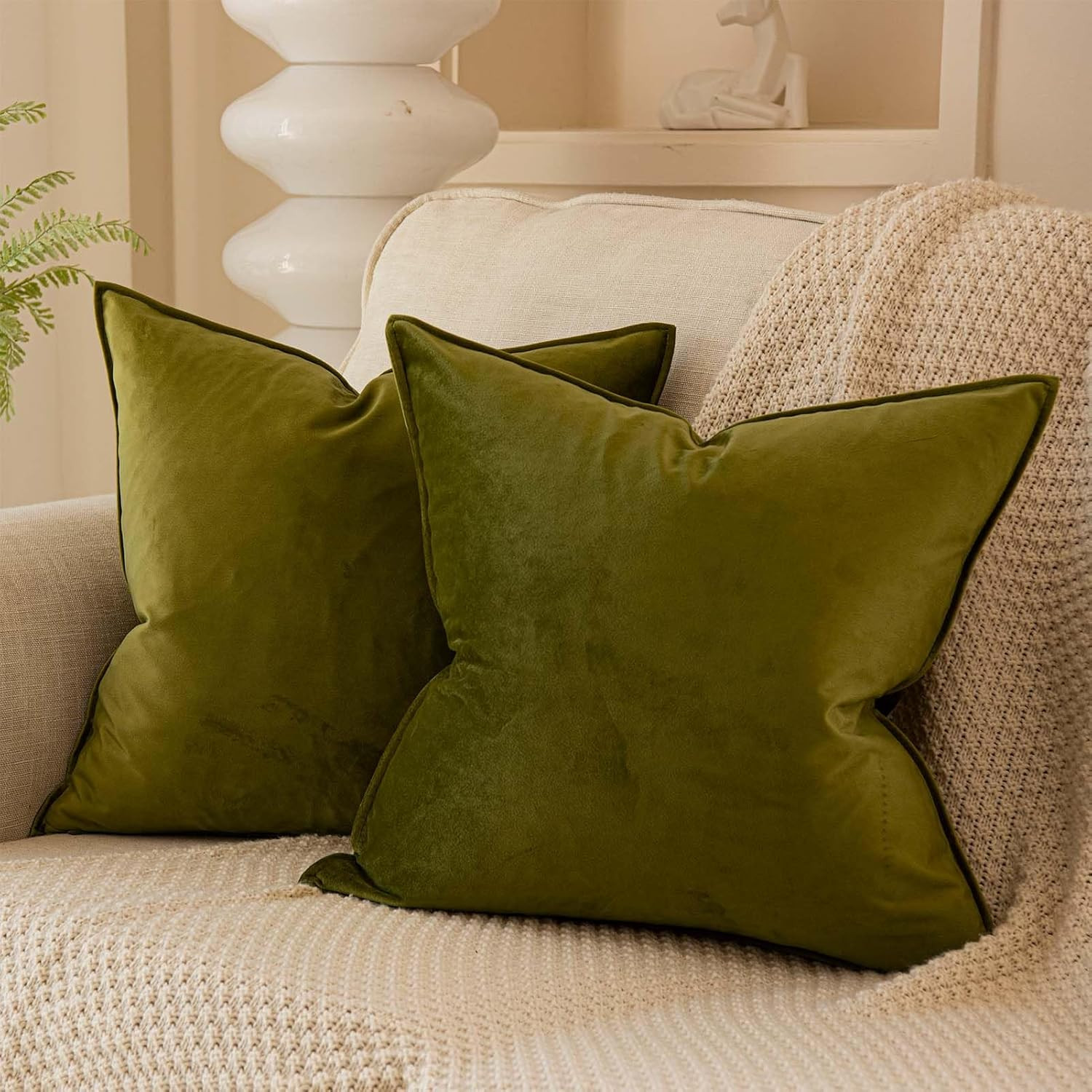 Velvet Decorative Throw Pillow Covers 20x20 Set of 2,Olive | Amazon (US)