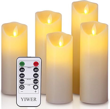 YIWER LED Candles,5.5"/6"/6.5"/7"/8" Set of 5 Real Wax Battery Flameless Candles Include Realisti... | Amazon (US)