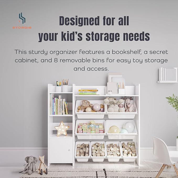 Toy Storage Organizer with Bookshelf, Kids Playroom Organization Shelving Unit with Removable Sto... | Amazon (US)