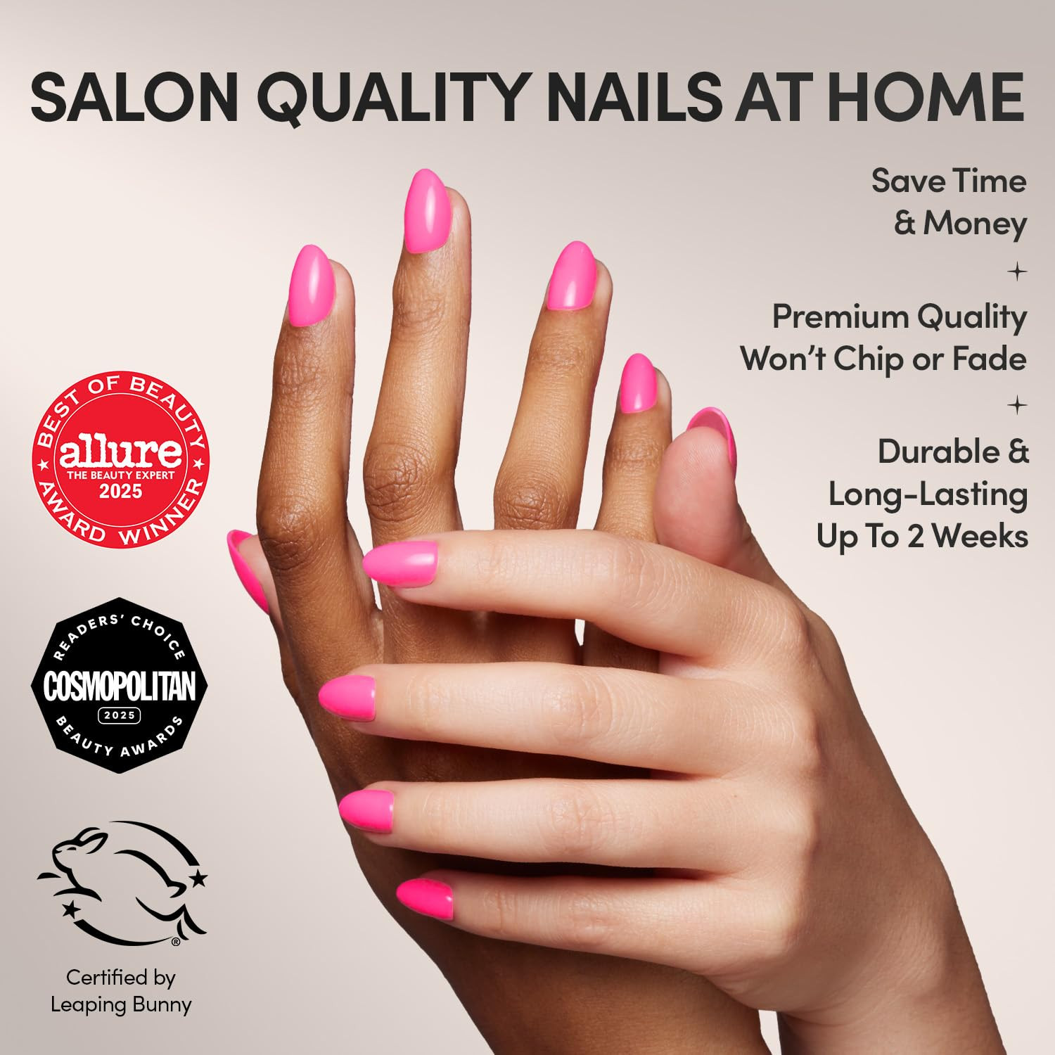 Glamnetic Press On Nails - Hot Pink | Opaque Bright Neon Pink Short Oval Fake Nails, Salon Qualit... | Amazon (US)