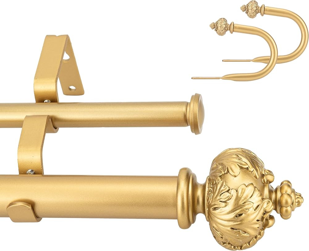 1" Double Curtain Rod with Albert Finials and holdbacks,Gold,28‘’-48‘’ | Amazon (US)
