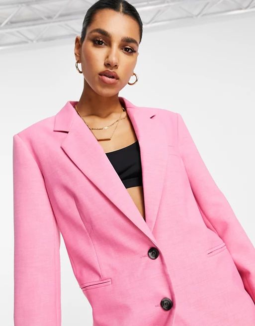 ASOS DESIGN single breasted slim dad suit blazer in perfect pink | ASOS (Global)