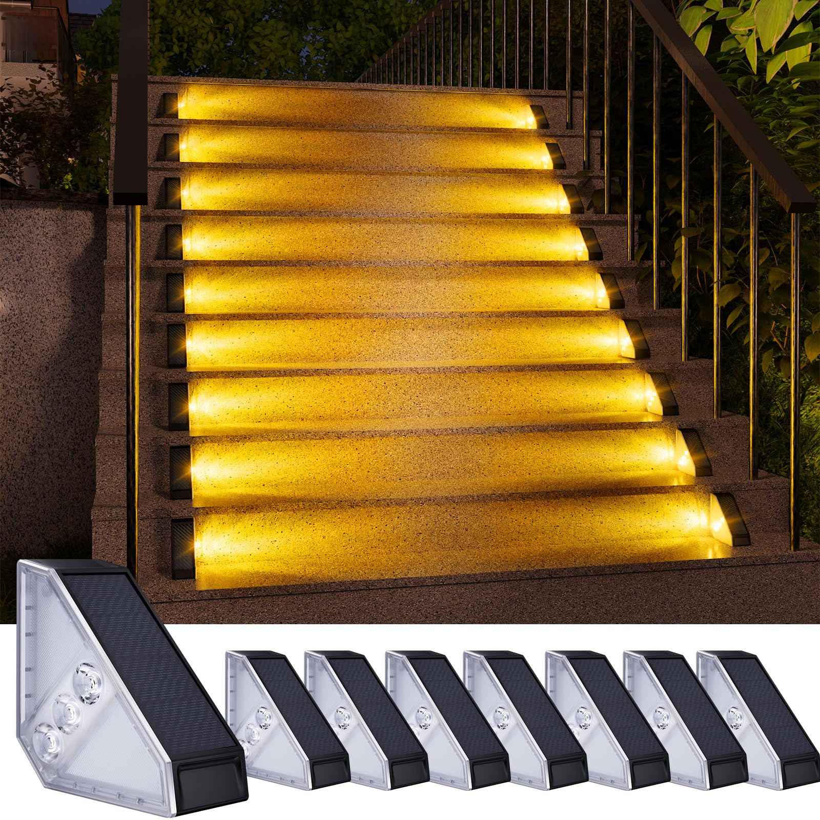 KINKAI Solar Step Lights for Outside, 8 Pack Triangle Stair Light Outdoor Waterproof Deck Lightin... | Amazon (US)