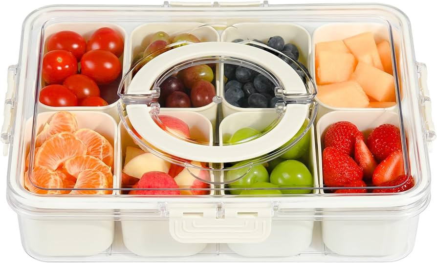 Portable Snackle Box Container, Divided Serving Tray with Lid and Handle, Clear Snack Box Contain... | Amazon (US)