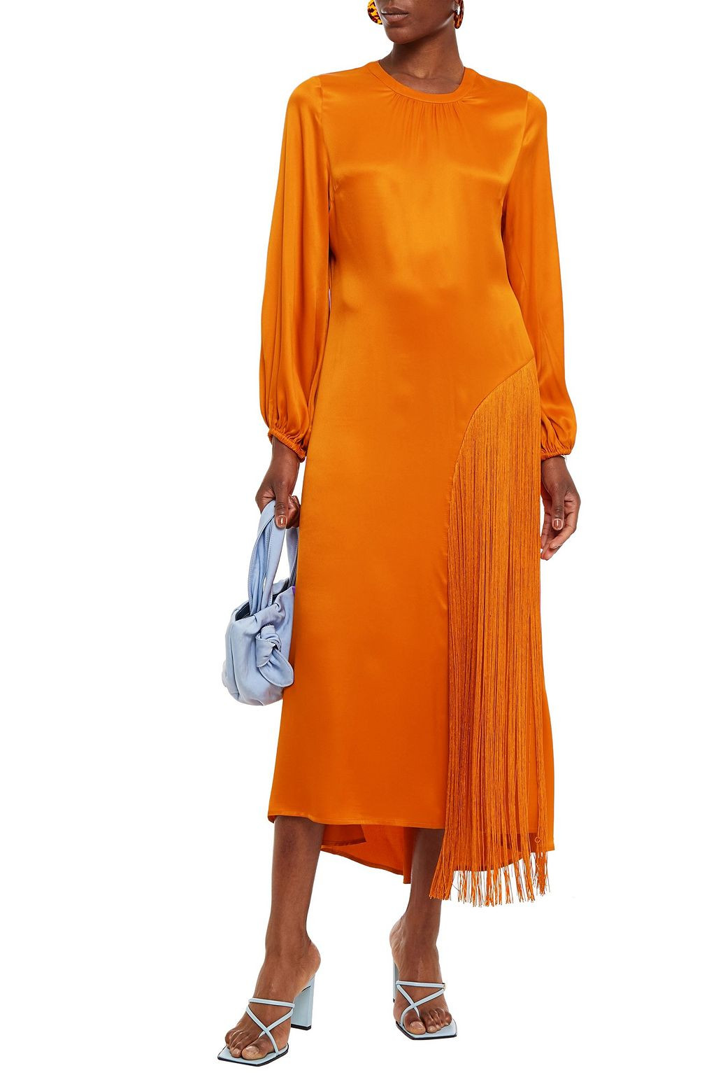 Orange Majorelle fringed satin midi dress | RODEBJER | THE OUTNET | The Outnet (US and CA)
