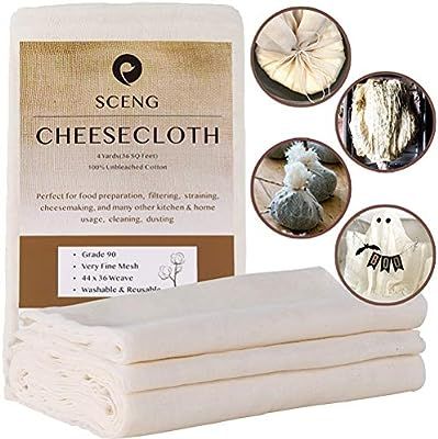 Cheesecloth, Grade 90, 36 Sq Feet, Reusable, 100% Unbleached Cotton Fabric, Ultra Fine Cheeseclot... | Amazon (US)