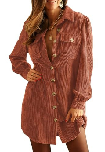 Alaster Queen Women's Corduroy Long Sleeve Dresses 2025 Fall Winter Brown Lapel Neck Tunic Short Dress with Pocket | Amazon (US)