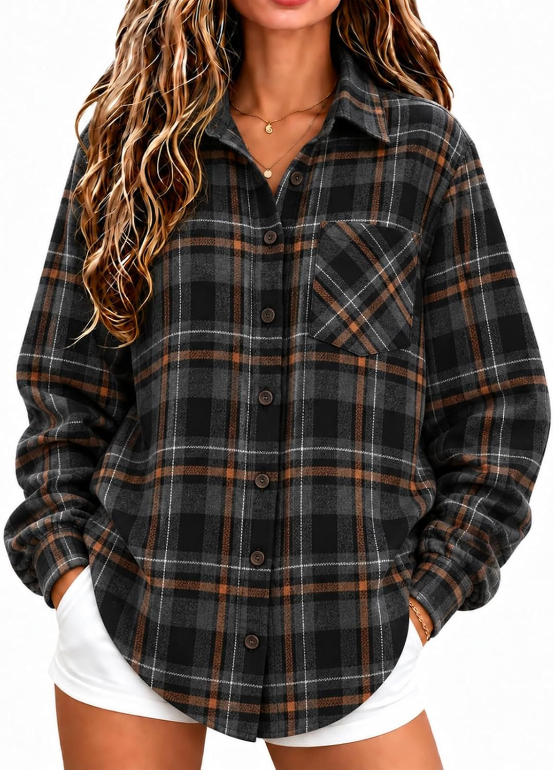 Women Oversized Plaid Flannel Shirt Long Sleeve Button Down Casual Shirt | Amazon (US)