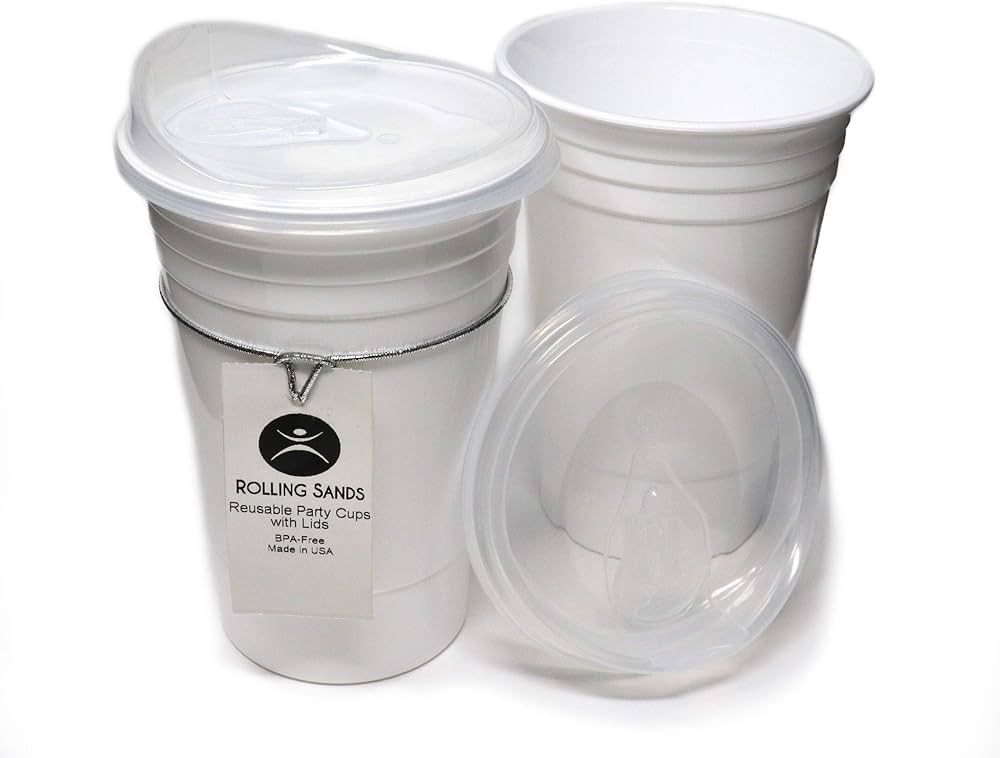 Rolling Sands Reusable BPA-Free 16 Ounce White Party Cups with Lids - 2 Pack, Made in USA | Amazon (US)