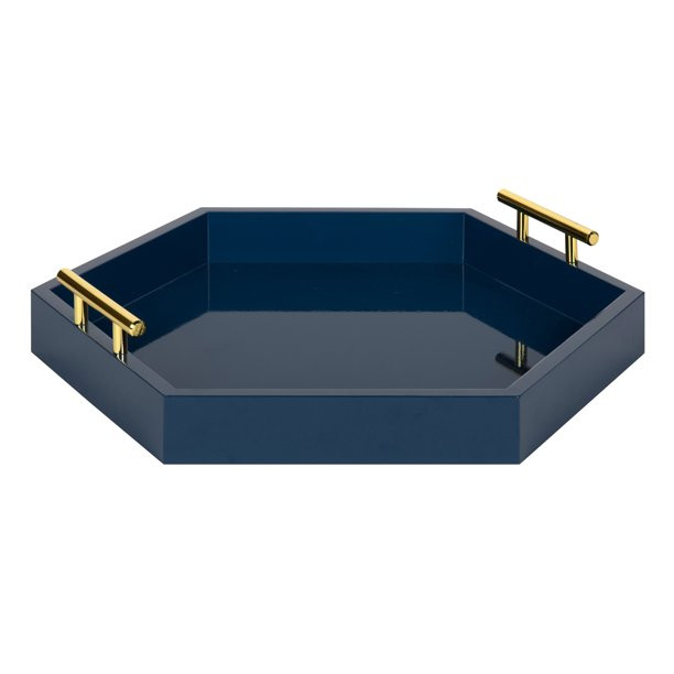 Kate and Laurel Lipton Hexagon Decorative Tray, Navy Blue and Gold - Walmart.com | Walmart (US)