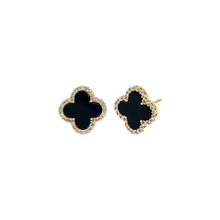 Diamond Pave Colored Stone Clover Earring 14K | Adina Eden