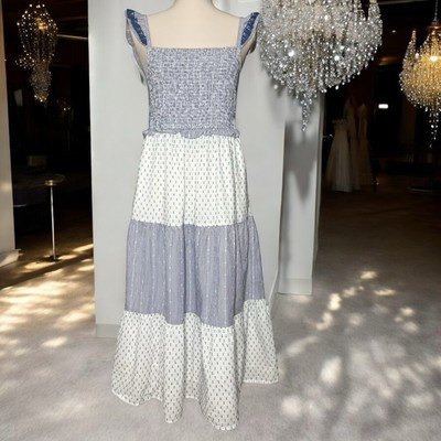 J CREW Midi Dress Smocked Clip-Dot Tiered Sleeveless Pockets Blogger Favorite | eBay US