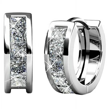 Cate & Chloe Giselle Chunky 18k White Gold Plated 15mm Women Hoop Earrings with Swarovski Crystals | Walmart (US)