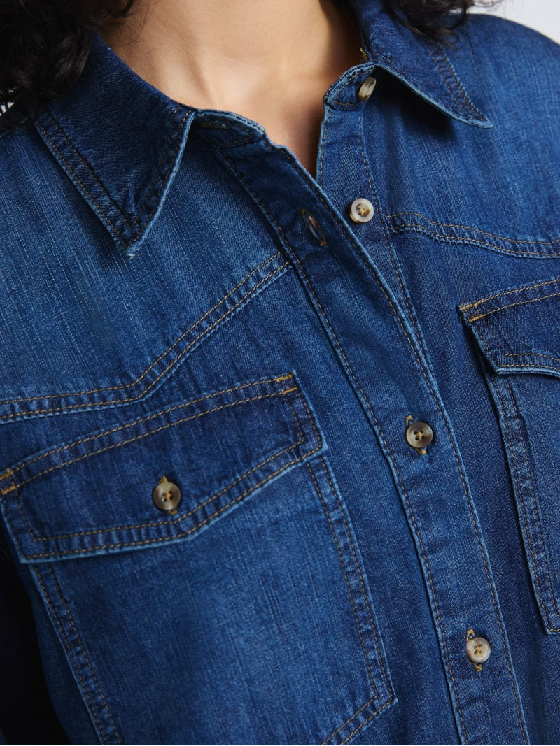 Sofia by Sofia Vergara Women's Oversized Boyfriend Shirt with Long Sleeves, Sizes XS-XXXL | Walmart (US)