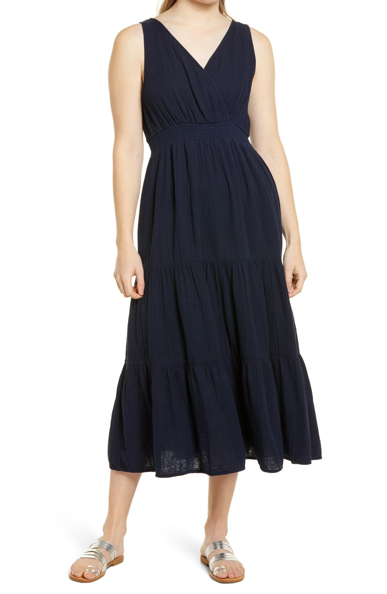 Yuna Sleeveless Cotton Double Cloth Midi Dress | Nordstrom