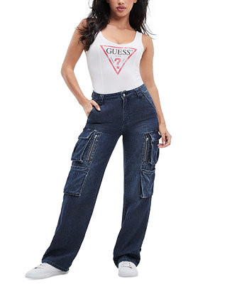 GUESS Women's Kori High Rise Denim Cargo Jeans - Macy's | Macy's