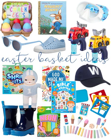 Easter basket ideas | Easter 2024 | bunny | basket | kids | eggs | springtime | sunglasses | truck | hat | bible stories | art kit | bunny book | rainboots | chalk set | goggles | native shoes | pool toys | plush toy 

#LTKSpringSale #LTKbaby #LTKkids