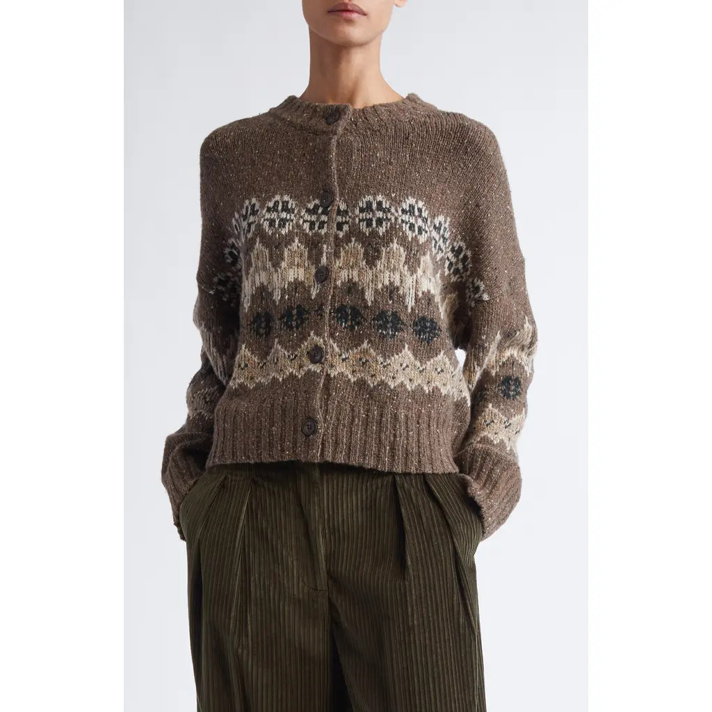 Altuzarra Cammie Wool Blend Cardigan in Oak Moss Fairisle at Nordstrom, Size Small | Nordstrom