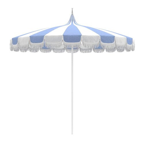 Aya Fringe Pagoda Patio Umbrella, Cast Ocean/White | One Kings Lane