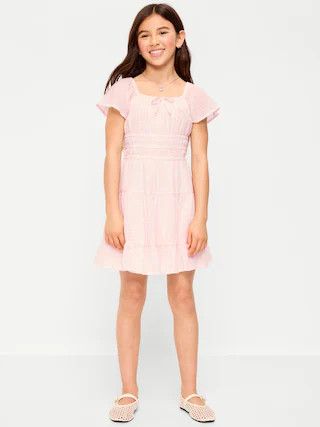 Fit and Flare Crinkle Gauze Tiered Dress for Girls | Old Navy (US)