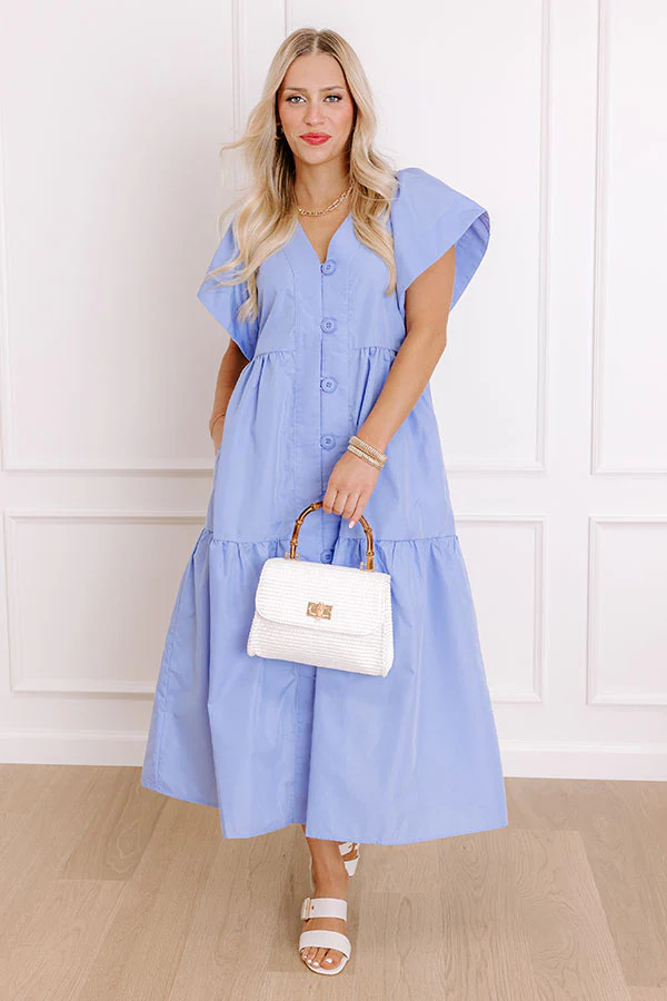 Subtle Charm Button Down Midi Dress in Light Periwinkle | Impressions Online Boutique