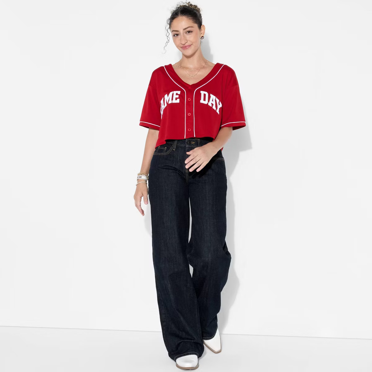 Women's Game Day Cropped Elbow Sleeve V-Neck Athletic Jersey - Wild Fable™ | Target