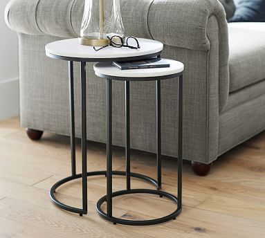 Delaney Round Nesting End Marble Table | Pottery Barn (US)