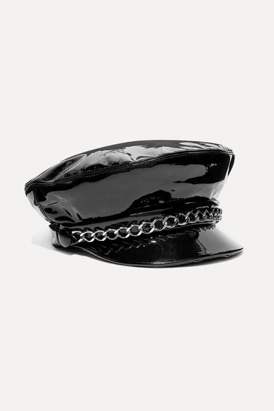 Eugenia Kim - Marina Chain-embellished Patent-leather Cap - Black | NET-A-PORTER (US)