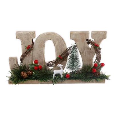 Flora Bunda 12-Inch "JOY" Holiday Sign in Brown with Pinecones and Berries | Bed Bath & Beyond | Bed Bath & Beyond