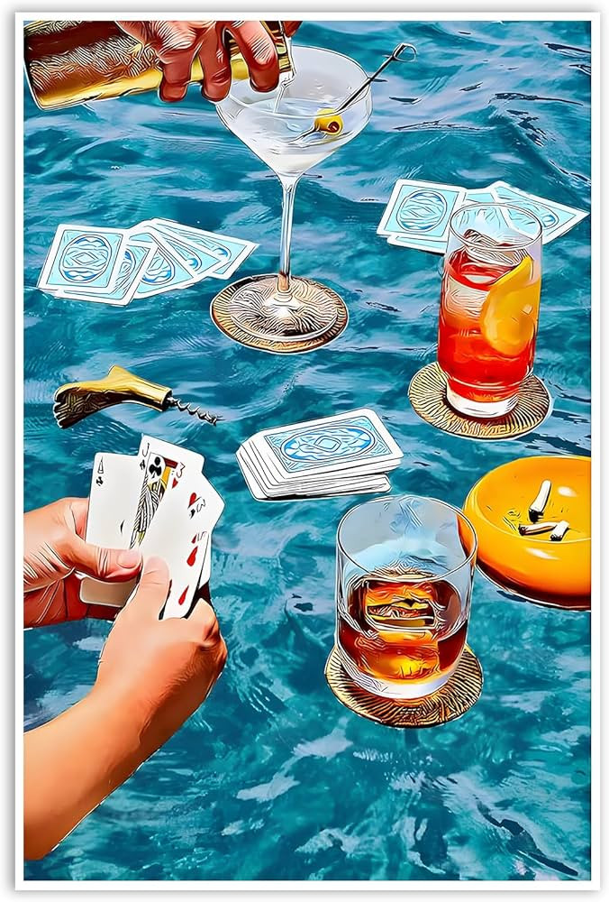 Cmoqtiv Vintage Funky Preppy Blue Poker Playing Cards Wall Art - Retro Trendy Cocktail Posters Ro... | Amazon (US)