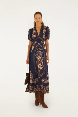 Lara Lace Puff Sleeve Maxi Dress, LARA NAVY BLUE / XS | FarmRio (US)
