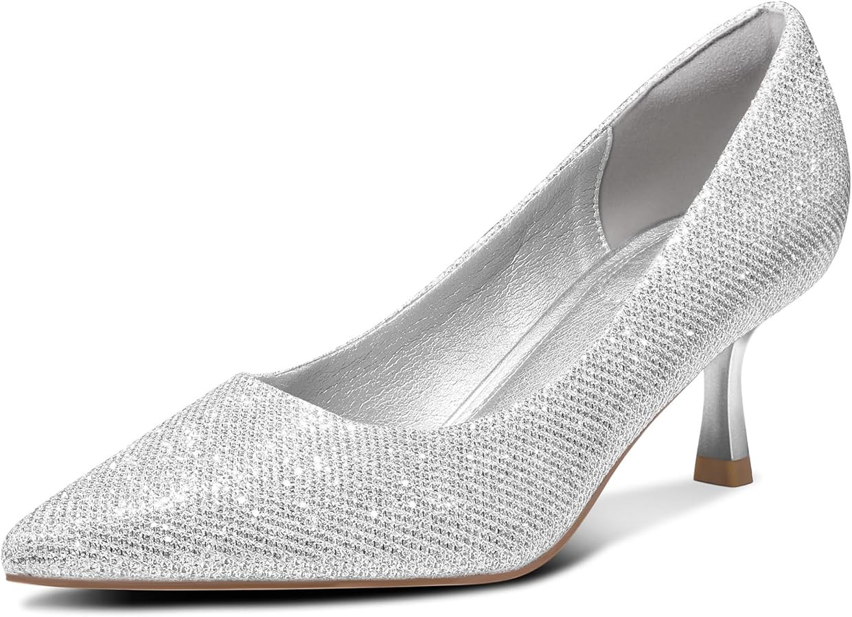 mysoft Kitten Heels for Women Low Heel Pumps 2 Inch Closed Toe Wedding Dress Shoes | Amazon (US)