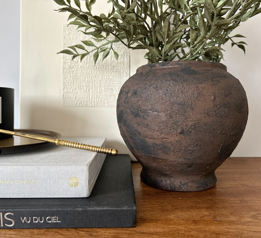 Matte Brown Vase Aged Vessel Hand Painted Artisanal Vase - Etsy Canada | Etsy (CAD)