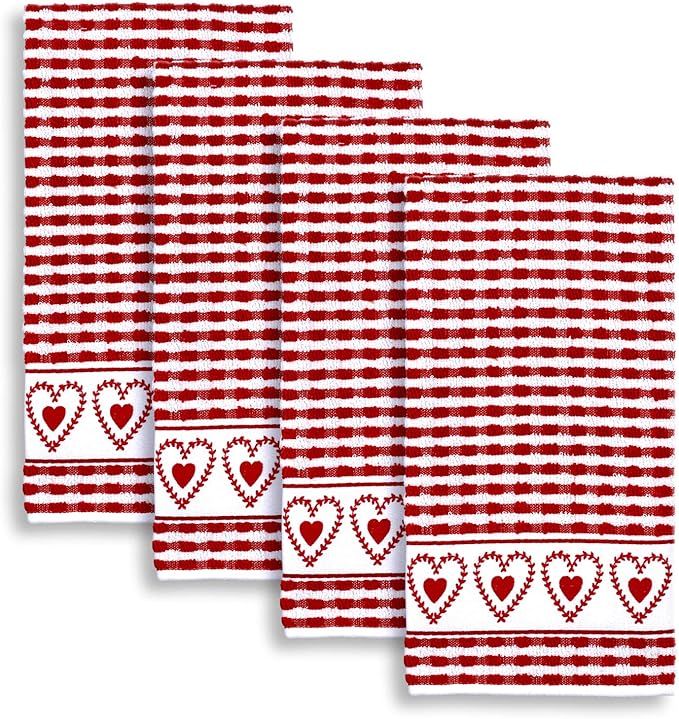 Cackleberry Home Laurel Hearts Terrycloth Kitchen Towels, Set of 4 (Red) | Amazon (US)